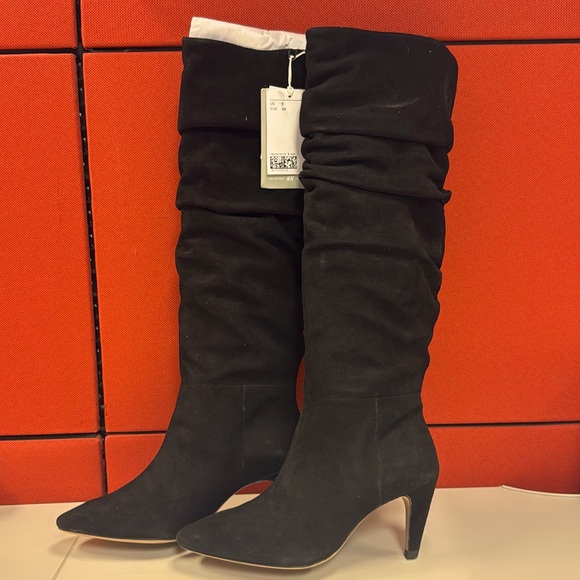 H&M Ladies Knee-High Heeled Boots us 5 eur 36 real suede - Picture 1 of 6